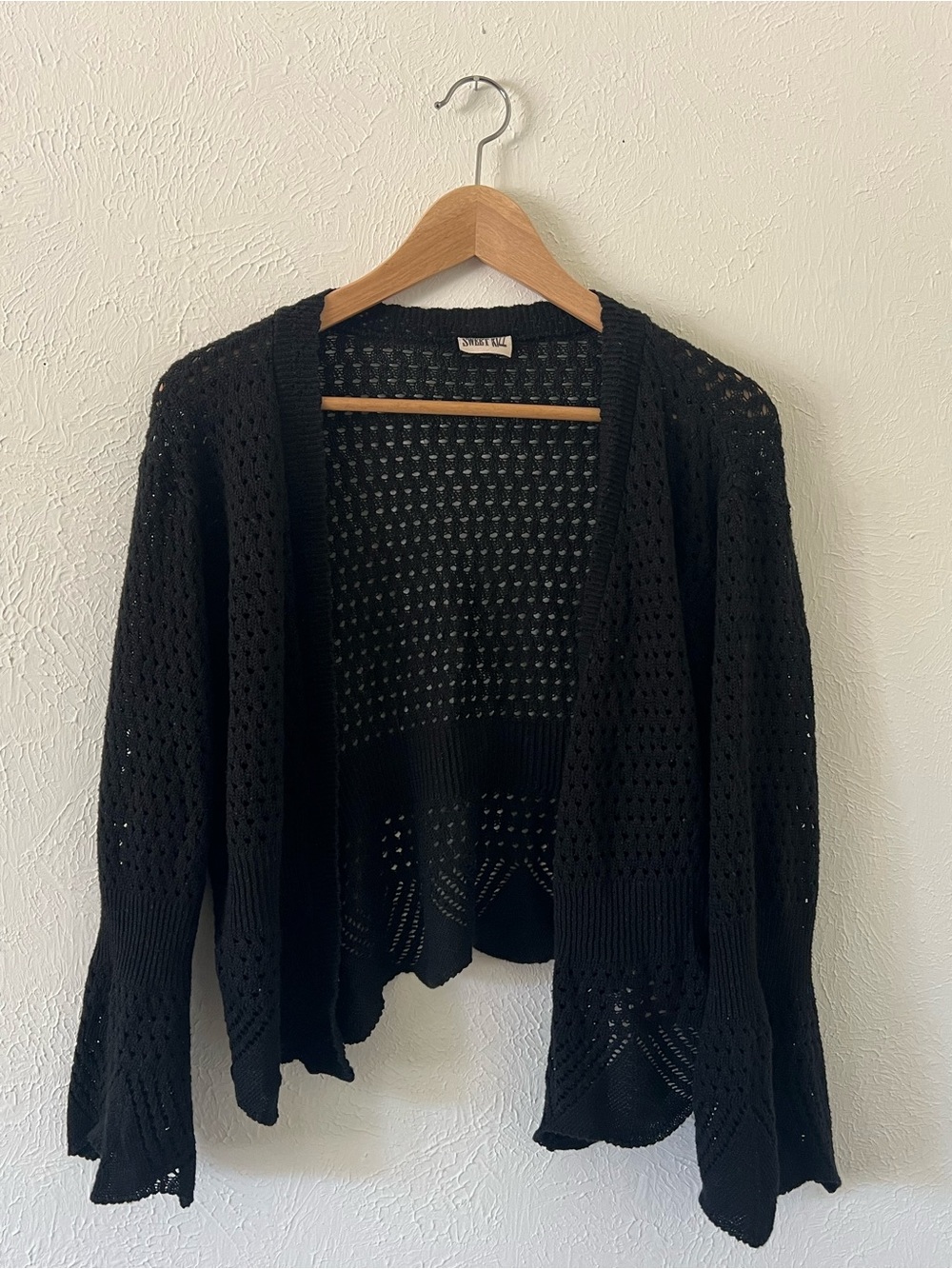 Open-Knit Black Women's Cardigan Sweater